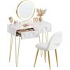 EUGAD Toeletta da Trucco con Luci LED, Luminosità Regolabile, Postazione da Trucco con Sedia in Velluto, con 2 Cassetti, Assemblaggio facile, Bianco e Dorato