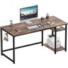 Devoko Scrivania Per Computer Industriale 140 x 50 cm, 2 Ripiani Regolabili Sinistra/Destra in Acciaio, Tavolo da Lavoro Mobile per Ufficio Casa Stile Vintage Marrone & Nero