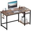 Devoko Scrivania Per Computer Industriale 120 x 50 cm, 2 Ripiani Regolabili Sinistra/Destra in Acciaio, Tavolo da Lavoro Mobile per Ufficio Casa Stile Vintage Marrone & Nero