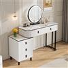 WOLTU Toeletta da Trucco con Luci Regolabili e Specchio Rotondo Girevole | Toilette Scrivania con 5 Cassetti in Legno Massiccio, Montaggio Flessibile, Moderno, 100x40x125 cm, Bianco+Nero