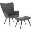 WOLTU Poltrona Imbottita con Pouf Poggiapiedi Sedia Poltroncina Relax con Braccioli e Schienale Alto per Camera da Letto Salotto in Velluto, Grigio Scuro SKS28dgr