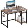 Devoko Scrivania Per Computer Industriale 100 x 50 cm, 2 Ripiani Regolabili Sinistra/Destra in Acciaio, Tavolo da Lavoro Mobile per Ufficio Casa Stile Vintage Marrone & Nero