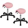 Yaheetech Set 2 Sgabelli a Sella con Ruote Regolabile in Altezza Sedia Estetista Trucco Girevole Ergonomico per Massaggio Salone Parrucchiere Rosa