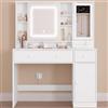 WOLTU Toeletta con Cassetti per Gioielli e Grande Specchio, Specchio a Luce LED Regolabile, Tavolo da Trucco con Prese, Cassetti e Ripiani, Bianco