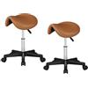 Yaheetech Set 2 Sgabelli a Sella con Ruote Regolabile in Altezza Sedia Estetista Trucco Girevole Ergonomico per Massaggio Salone Parrucchiere Marrone