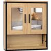 EUGAD Mobiletto per Bagno Salvaspazio, Pensile da Bagno Sospeso con Mensola e Specchio, Ripiano Regolabile, 2 Ante con Maniglia, Rovere Chiaro+Nero