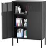 MetaCate lnov Mobile Contenitore in Acciaio a 2 Ante con 2 Ripiano Regolabile e Chiusura Magnetica,Fori di Aerazione, Armadio per Ufficio e Casa, Armadio in Acciaio, 40 x 80 x 120 cm, Nero