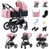GLOKID Passeggino 3 in 1，Passeggino Canne，Trio，Con Seggiolino Accessori，Adattatori universali，Passeggino per bambini fino a 25 kg，4 ruote con ammortizzatori，navicella，grandi ruote (x1 rosa)