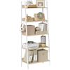 WOLTU Libreria Metallica 5 Livelli, Scaffale Verticale Salvaspazio per Studio, Soggiorno e Cucina, 36x64x171 cm, Rovere Chiaro + Bianco