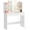 WOLTU Toeletta Trucco con Specchio e Luci LED, Postazione Make-up con Presa Elettrica Integrata, 10 Lampadine Dimmerabili, 2 Cassetti e 4 Ripiani, Scrivania da Camera, Legno, 90x40x135cm