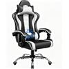 Yaheetech Sedia Gaming Ergonomica Massaggiante Reclinabile con Poggiatesta e Supporto Lombare Braccioli Imbottiti in Finta Pelle, Poltrona Gamer da Scrivania con Ruote Girevole Bianco