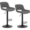 WOLTU Set di 2 Sgabelli da Cucina, Sedia da Bar in Lino, Sgabello Regolabile in Altezza, con Schienale, Seduta Imbottita Girevole a 360°, per Bistrot, Pub, Base in Metallo, Grigio, BH438gr-2