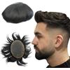 N.L.W. NLW Toupet da uomo in capelli veri, 100% naturale sistema di sostituzione dei capelli umani densità media, traspirante francese pizzo parrucca pezzo 8 * 10 pollici (#1 Jet Black)