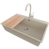 PRIMAGRAN Lavandino da Cucina Beige 78x50cm, Lavello in Granito a 1 vasca + Rubinetto 32x20cm + Set di accessori, Lavabo da Cucina Incasso al Mobile 80cm - Oslo Top S611