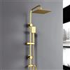 Megistore | Colonna Doccia Con Soffione e Doccetta Acciaio Inox Anticalcare e Mensola Porta Flacone Con Ganci Per Spugna (Quadrata Finitura Oro)