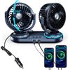 NIFBANG Ventilatore per auto, 12 V, 24 V, accendisigari a doppia testa, silenzioso, con 2 porte USB, 3 velocità, oscillazione a 270° e girevole a 360°, ventilatore per auto, camion, SUV, camper