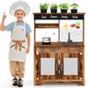 COSTWAY Cucina Giocattolo da Giardino con Lavagna | Cucina in Legno di Abete per Bambini con 4 Vasi da Giardinaggio, Fornelli e 4 Accessori per Cucinare, 68 x 35 x 97 cm