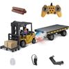 Mostop Carrello elevatore RC con piastra di supporto giocattolo da costruzione,1/24 Carrello elevatore telecomandato con scatole/suono e spray luminoso,Due batterie ricaricabili e