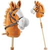 tectake® Cavallo Giocattolo con Bastone per Bimbi, Peluche Cavallo, Cavalli Giocattolo con Bastone in Legno, Doppie Rotelle, Hobby Horse, Idee Regalo Equilibrio per Bambini dai 24 mesi - Marrone