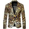Gefomuofe Giubbotto da uomo leopardato giacca a scacchi a righe giacca un bottone, slim fit, blazer, leggero, per il tempo libero, sportivo, sportivo, per il tempo libero, gold, 3XL