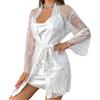 SEAUR Abito da donna in raso Set sexy 2 pezzi pigiama di seta Set pizzo Cami camicia da notte camicia da notte kimono damigella d'onore abiti, bianco, M
