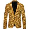 Generico Giacca con paillette da uomo con brillantini slim fit colore nero oro per carnevale e Capodanno abbigliamento da uomo