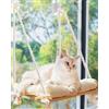 Furrfinity Altalena per finestra per gatti con ventose di grado industriale, amaca in legno di pino massiccio, cuscino morbido, capacità 19 kg, per gatti all'interno