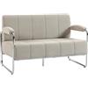 HOMCOM Divano 2 Posti Imbottito in Ciniglia con Doppie Cuciture, Divanetto da Salotto Moderno con Braccioli e Gambe in Acciaio, per Soggiorno, Ufficio e Camera da Letto, 120x73x76 cm, Beige