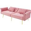 Azkoeesy Elegante divano letto a 2 posti, con rivestimento in velluto, divano letto da 178 cm con regolazione a 3 livelli, gambe in metallo dorato, 2 cuscini, decorazione con borchie (rosa)