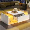Rosebibi Tavolino da caffè, 100 x 50 x 31 cm, con 1 cassetto e striscia luminosa a LED, tavolino in vetro temperato, lucido, tavolo da soggiorno dal design minimalista (bianco)