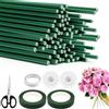DONQL Steli per Fiori Kit, 100 Pezzi Gambo Floreale Filo Metallico 2mm*25cm con 2 Pezzi Nastro Fiorista Verde, Filo Floreale per l'avvolgimento di Bouquet di fioristi＆DIY Flower Craft