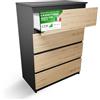 CDF Cassettiera da Camera 4 Cassetti 40x70x97 cm Antracite Rovere Artisan | Struttura in laminato, maniglie assenti, per zona notte e soggiorno, finitura bicolore, organizzazione casa