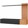Arreditaly Parete Attrezzata Sospesa Mobile Porta TV 3 Ante Ribalta Push Open Pannello Doghe Verticali Mensola Soggiorno Living Nordico Scandinavo Salvaspazio Design Moderno 180 x 40 x 130 Cm (Nero e rovere)