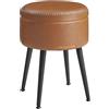 VASAGLE EKHO Collezione - Sgabello, Pouf Contenitore, Rivestimento in PU con Cuciture, Moderno di Metà Secolo, Poggiapiedi Rotondo con Gambe in Acciaio, Portata di 150 kg, Marrone Caramello LOM005K01
