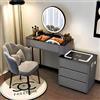 yalmond Set da toeletta in legno con specchio e luci LED, tavolo da toeletta bianco con 5 cassetti e sedia, tavolo da trucco, set da scrivania moderno per ragazze (grigio, 80 cm)