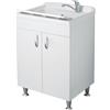 Negrari Eco Lavatoio Bianco Misura 60x45 L60 P45 H85CM Lavapanni Interno Bagno Lavanderia Base Mobile Nobilitato Idrofugo Legno Lavabo Plastica Asse Piedini Ante Battenti Economico Qualità Medio Alta