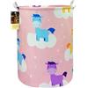 HUNRUNG Laudry Hamper, Large Canvas Fabric Lightweight Storage Basket Toy Organizer Sporty Clothes Collapsible Waterrepeat for College Dorms,Bedroom，Bagno (Unicorno Rotondo-rosa)