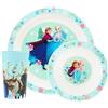 Disney Frozen - Set da tavola per bambini, 3 pezzi, in polipropilene, piatto, ciotola e bicchiere con Anna, Elsa, Olaf, Kristoff e Sven, adatto al microonde e alla lavastoviglie, adatto per bambini