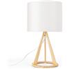 Aigostar- Lampada da tavolo con attacco grosso E27. Corpo e treppiede in legno, con paralume in tessuto bianco. Altezza da 42 cm, ideale come lampada da comodino, per camera da letto e soggiorni.