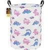 HUNRUNG Laudry Hamper, Large Canvas Fabric Lightweight Storage Basket Toy Organizer Sporty Clothes Collapsible Waterrepeat for College Dorms,Bedroom，Bagno (Dinosauro Rosa)
