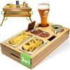 naturlik Vassoio da Divano 3 in 1 con Gambe Pieghevoli in Bambù - Portasnack XL 46x27,5cm, Tavolino da Letto Porta Laptop - 3 Ciotole Acciaio Inossidabile, Portabicchieri - Soggiorno, Camera da Letto