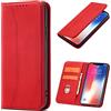 OKZone Cover per Samsung Galaxy A20E / A10E, Custodia Flip Pelle Portafoglio Magnetica Libro [Slot Schede], Silicone TPU Bumper Wallet Supporto Cover, Antiurto [Kickstand] (Rosso)