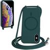FMPCUON FNPCUON Cover Magnetica Silicone per iPhone XS Max con Cordino,Compatibile con MagSafe,Custodia con Laccio Collana Tracolla Collo Sottile TPU Antiurto Protettiva Case con Corda.Verde