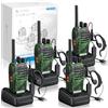 eSynic 4PZ Walkie Talkie Ricaricabile VOX, Frequenza Civile PMR446MHz, Radio Ricetrasmittente Portatile 16 Canali Singola Banda con Auricolari Originali per Sopravvivenza Arrampicata - Verde Mimetico