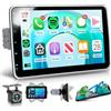 Rimoody Wireless Carplay Autoradio 1 Din con Wireless Android Auto 10 Pollici Regolabile Touchscreen Autoradio con iOS/Android Mirror Link Bluetooth FM/RDS USB/AUX/EQ Comandi al Volante Telecamera Posteriore