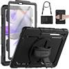 SEYMAC stock SEYMAC Cover per Samsung Galaxy Tab S8 Plus / S7 FE / S7 Plus 12,4 Pollici 2022/2021/2020, Antiurto e Robusta Custodia con Supporto Girevole a 360°, con Tracolla per Galaxy Tab S7 FE, Nero