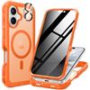 seacosmo Cover per iPhone 17 Privacy Magnetica, Magsafe Compatibile, Antispy Schermo Integrata in Vetro Temperato, Protezione Fotocamera, Custodia Fronte Retro 360 Gradi - Traslucida Opaca, Arancione