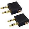AAOTOKK Convertitore Adattatore Jack Audio AUX da 3,5 mm (1/8) Femmina a Doppio 3,5 mm (1/8) Maschio per l'utilizzo Della Cuffia sul Volo Aereo Dell'aereo Adattatore Jack (2 Pezzi)