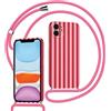 Kueqeay Custodia con Cordino per iPhone 12 Mini 5,4 Silicone Bumper Cover Ragazze Motivo Striped Righe Cute Design Rosa Rosso con Laccio Collana Antiurto Protettivo Case Cellulare Girocollo, 01