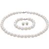 Treasure Bay Parure di gioielli da donna - elegante 8 - 9 mm a forma di riso perle d'acqua dolce collana bracciale e orecchini con perle in bianco, nero, grigio, rosa e multicolore, Argento, Perla